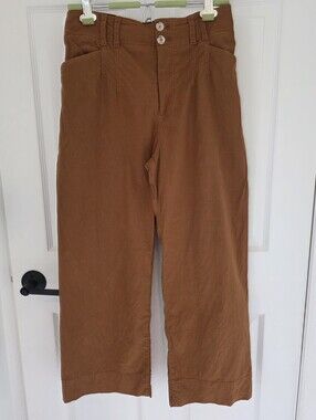 Anthropologie Cropped Wide Leg Utility Pants Bronze Cognac Size 28